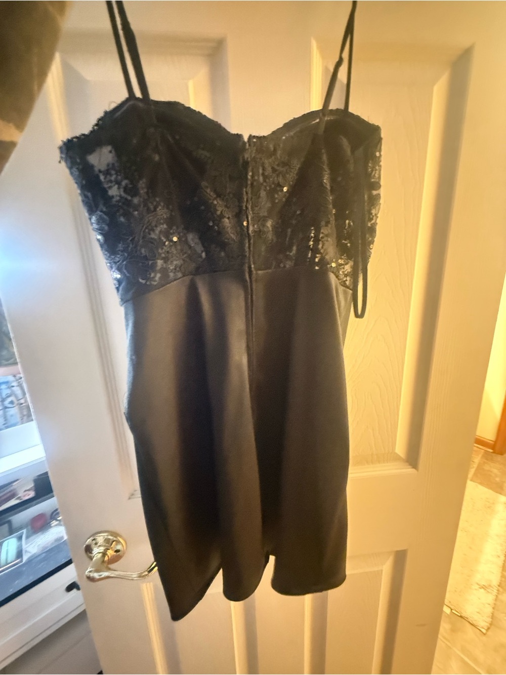 Black Sequin Lace Bustier Slip Dress
